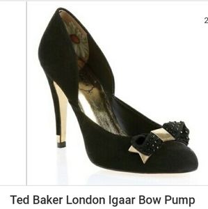 TED BAKER SUEDE HEELS BOW GOLD DETAIL 8.5 us